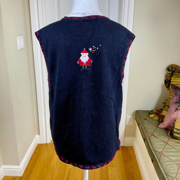 Bobbie Brooks Vest Sweater Christmas Vintage Black Multi (L) - Picture 3 of 7